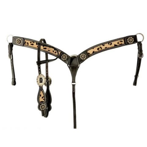  Hair on Cheetah inlay One Ear headstall and breast collar set 