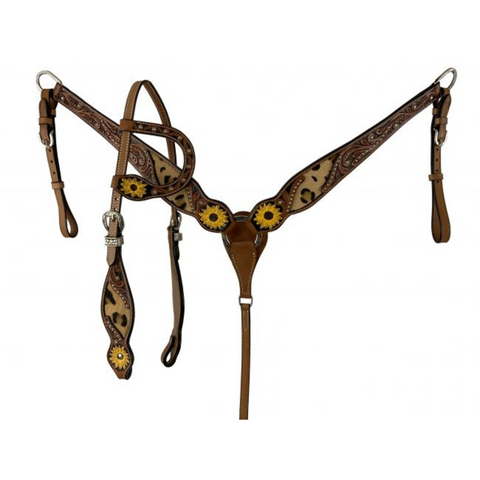  Hair on Cheetah inlay One Ear headstall and breast collar set