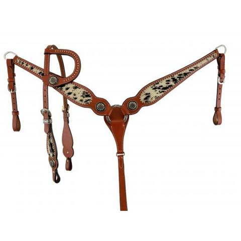 Black and White hair on cowhide Single Ear Headstall 
