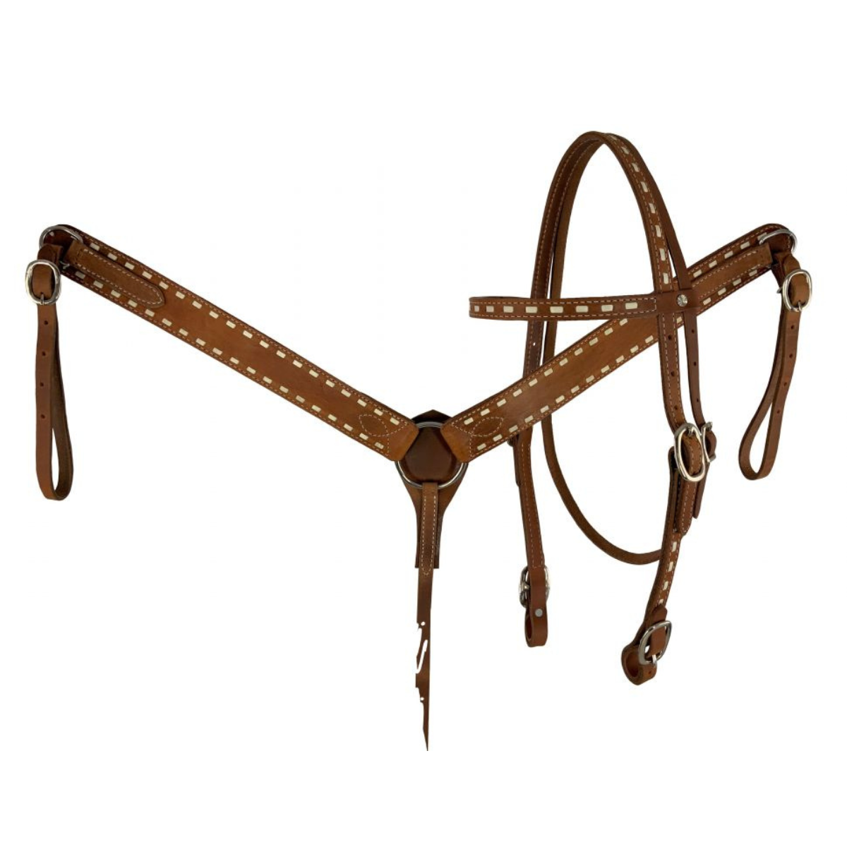 Showman ® Argentina Cow Leather buck stitched headstall and breast collar set with reins - Double T Saddles