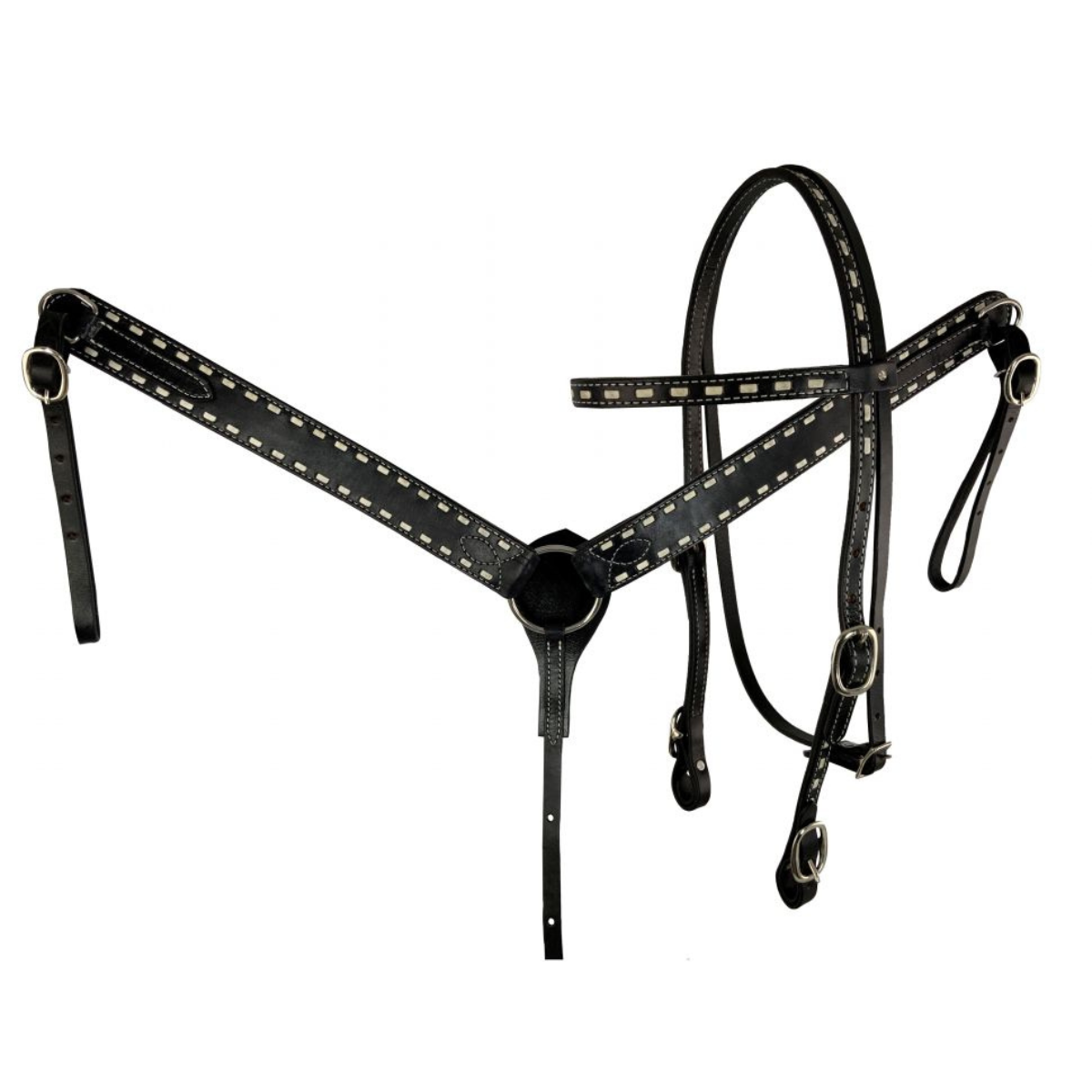 Showman ® Argentina Cow Leather buck stitched headstall and breast collar set with reins - Double T Saddles