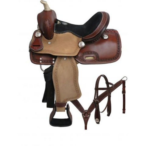 12" DOUBLE T PONY SADDLE SET WITH TOOLED BORDER - Double T Saddles