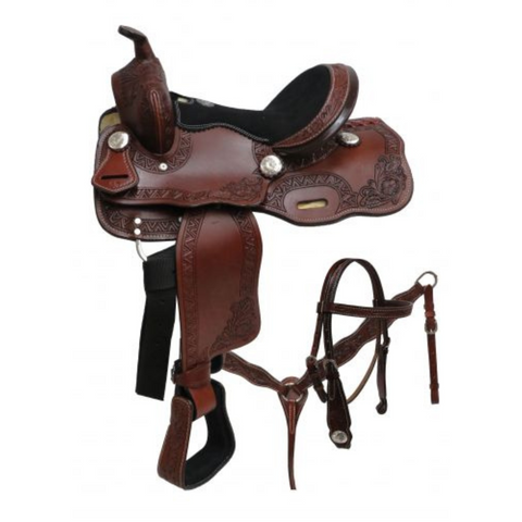12" DOUBLE T PONY SADDLE SET WITH FLORAL TOOLING - Double T Saddles