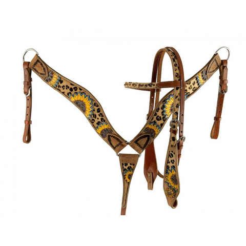 Medium Oil Painted Sunflower Browband Headstall & Breast Collar Set