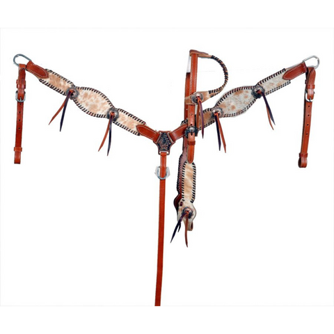 Cowhide inlay one eared headstall and breast collar set 