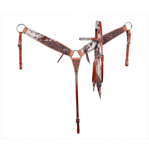 Cowhide inlay browband headstall and breast collar set