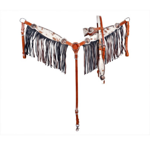 Cowhide inlay browband headstall and breast collar set 