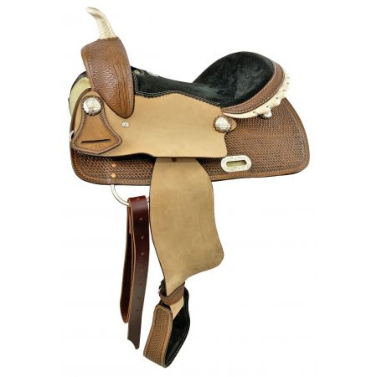 15", 16" DOUBLE T BARREL SADDLE W/ MATCHING HEADSTALL & BREAST COLLAR - Double T Saddles