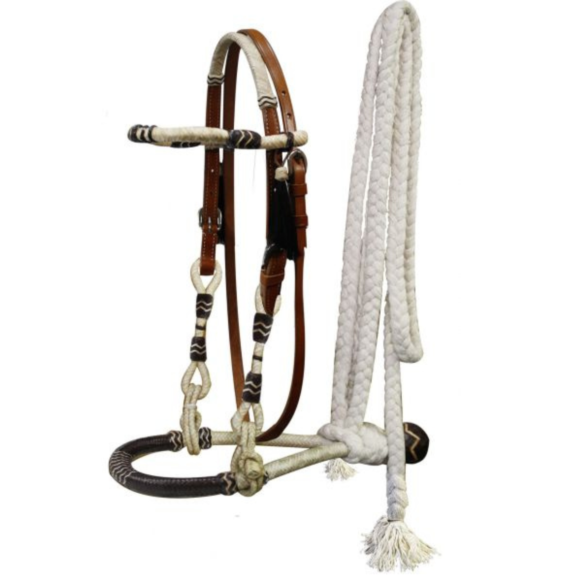 Showman ® Fine quality rawhide core show bosal with a cotton mecate rein. - Double T Saddles