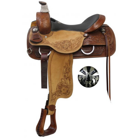 DOUBLE T  ROPER STYLE HORSE SADDLE WITH CROSS GUNS CONCHOS - Double T Saddles