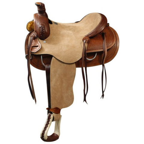 DOUBLE T ROPER STYLE SADDLE WITH ROUGHT OUT LEATHER HARD SEAT - Double T Saddles