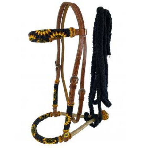  LEATHER BOSAL HEADSTALL WITH SUNFLOWER DESIGN