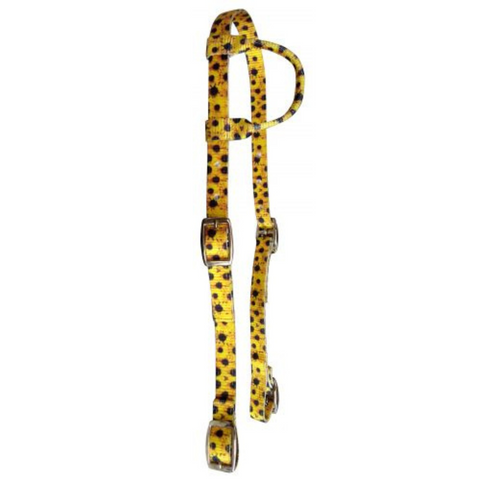 Black Nylon One Ear Headstall With Sunflower Print Design