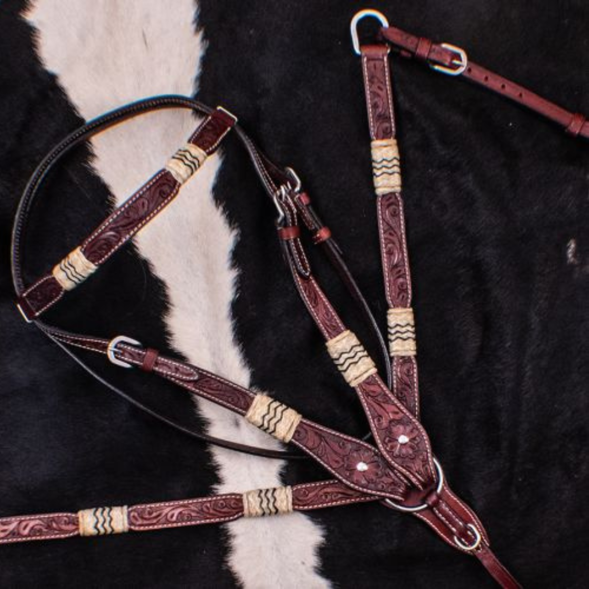Showman ® Browband Rawhide Braided Headstall and Breast collar Set. - Double T Saddles