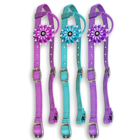 Colorful Nylon One Ear Headstall with 3D Flower Accent