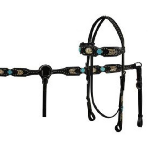 Showman ®  Headstall and breast collar set. - Double T Saddles