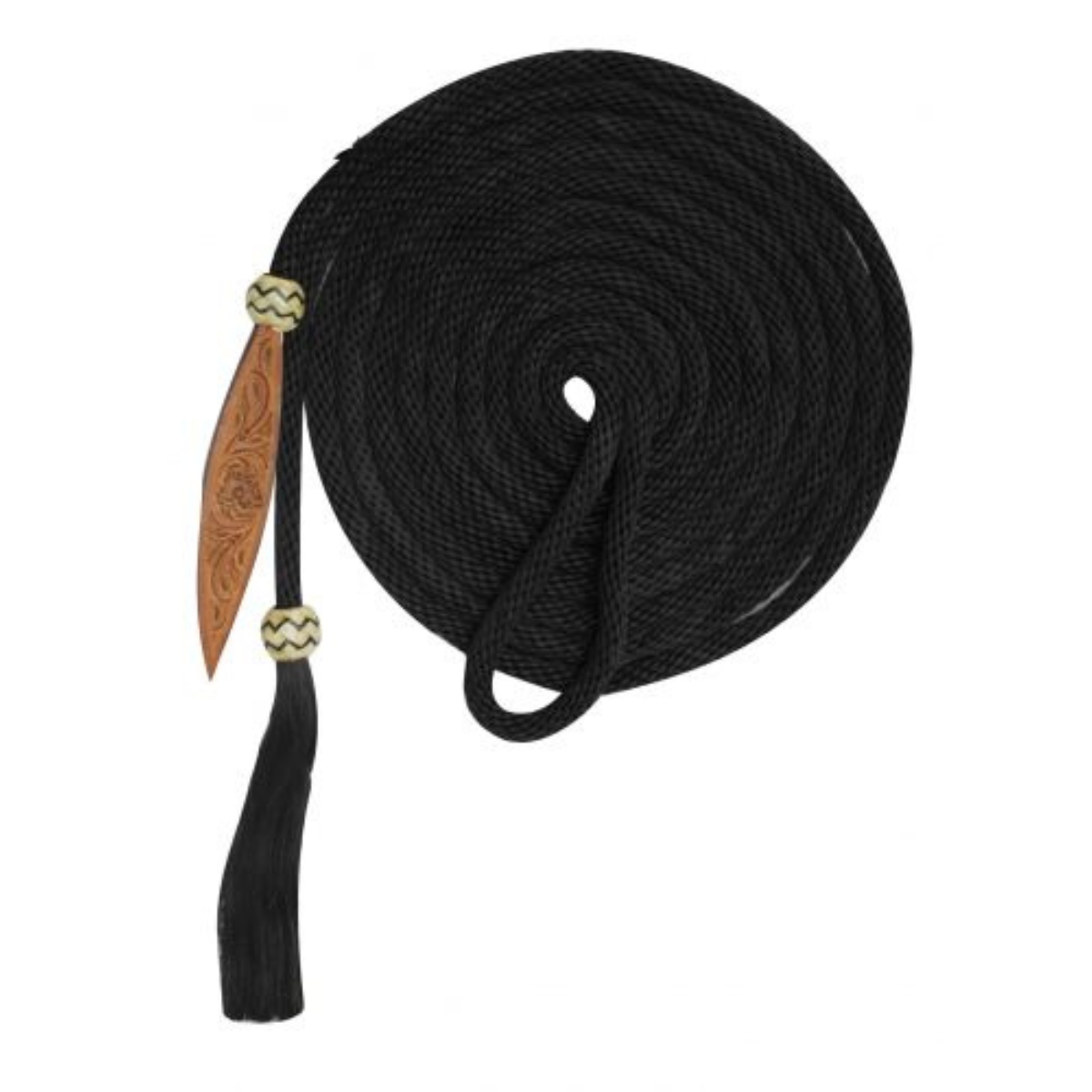 Showman® 21' Nylon Mecate Reins with Horse Hair Tassel and Leather Popper. - Double T Saddles
