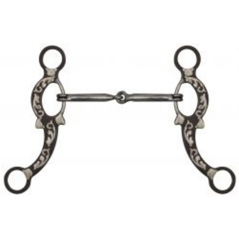 5" Brown Snaffle Bit with Engraved Silver Overlays.