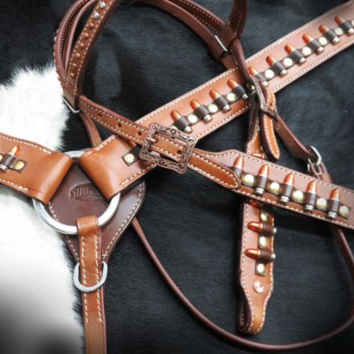 Showman ® "Ammo Belt" Headstall and breast collar set. - Double T Saddles