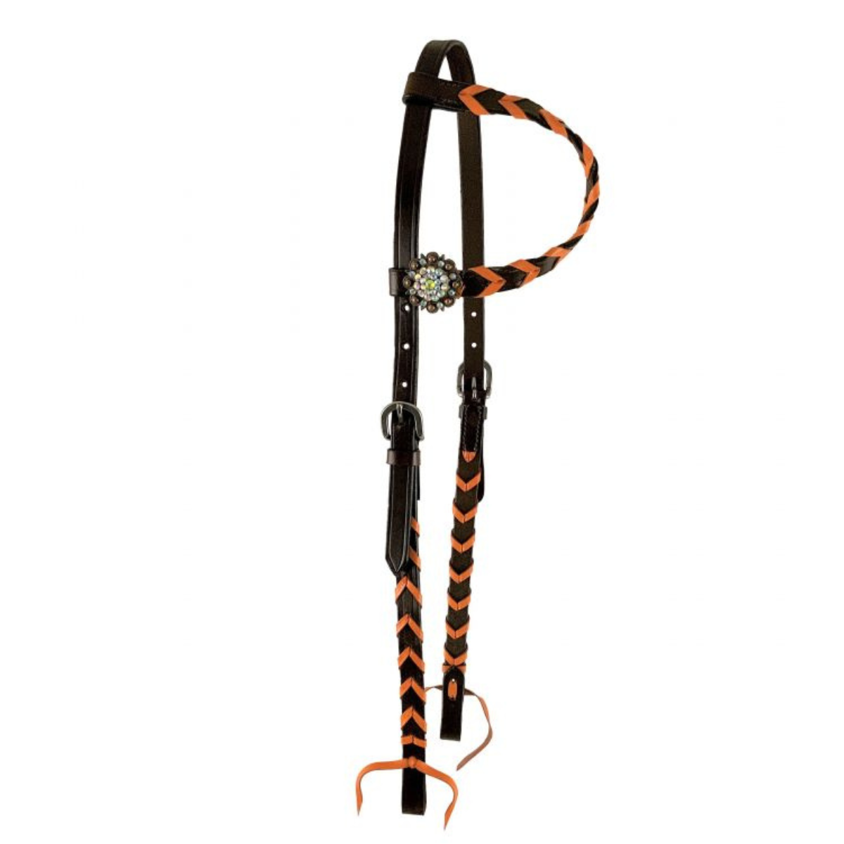 Showman ® Argentina cow harness Leather one ear headstall with colorful lacing. - Double T Saddles