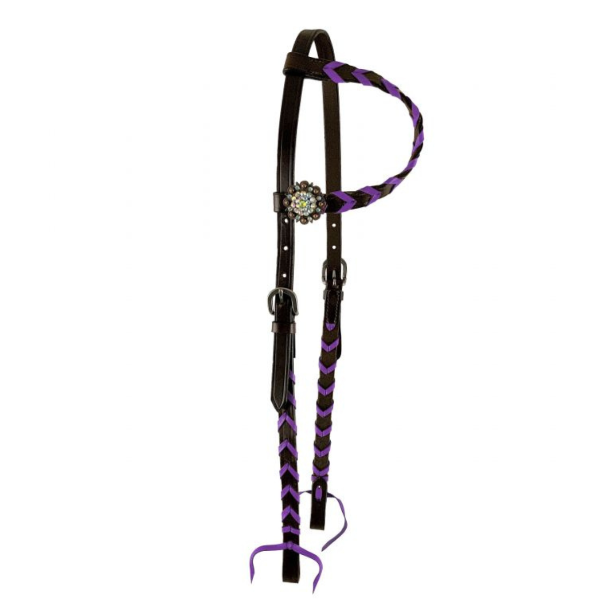 Showman ® Argentina cow harness Leather one ear headstall with colorful lacing. - Double T Saddles