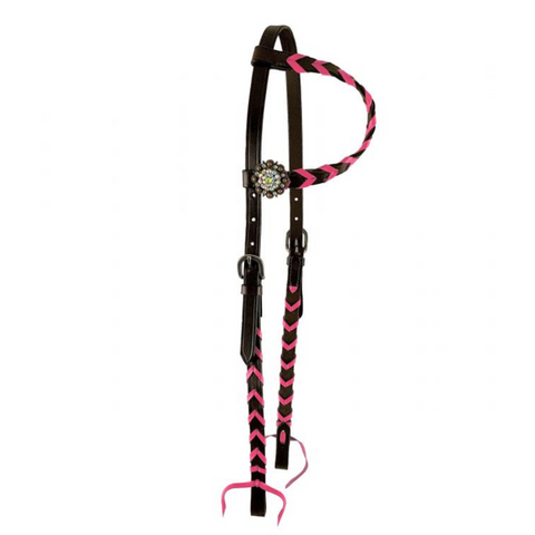 Showman ® Argentina cow harness Leather one ear headstall with colorful lacing. - Double T Saddles