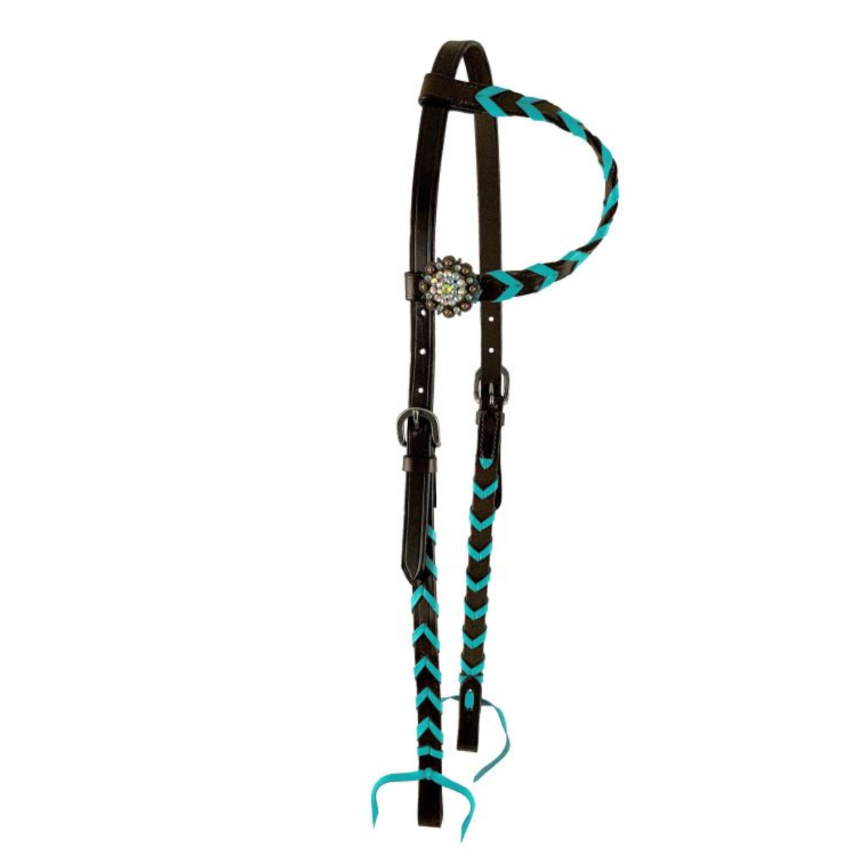 Showman ® Argentina cow harness Leather one ear headstall with colorful lacing. - Double T Saddles