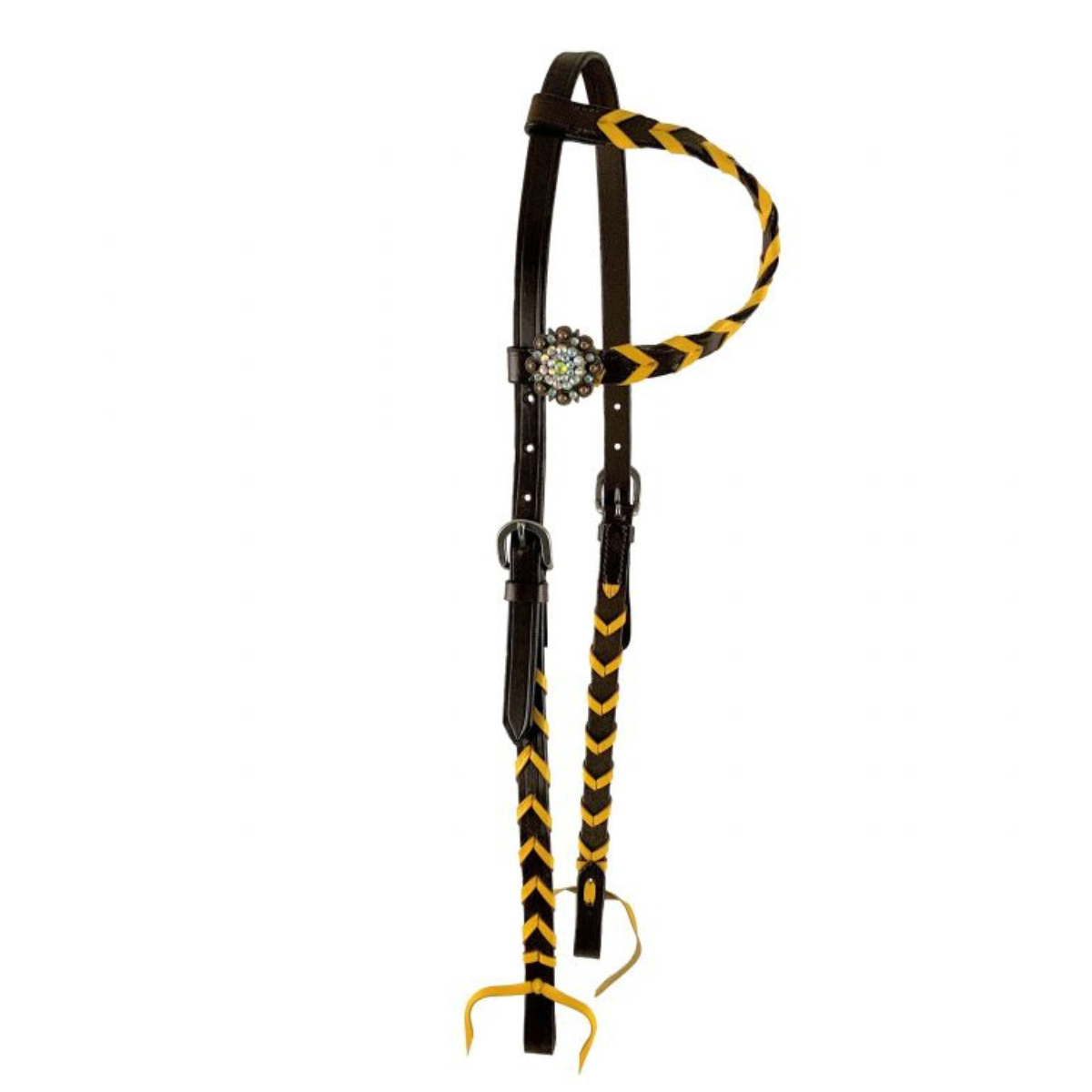 Showman ® Argentina cow harness Leather one ear headstall with colorful lacing. - Double T Saddles