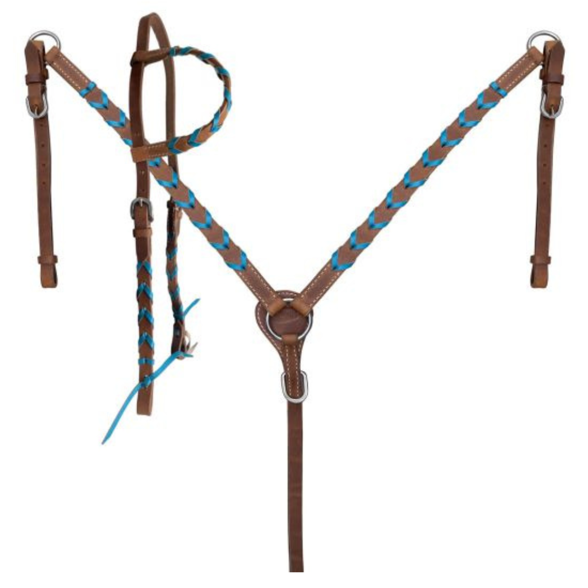 Showman ® Argentina cow harness leather one ear headstall and breast collar set with colored lacing. - Double T Saddles