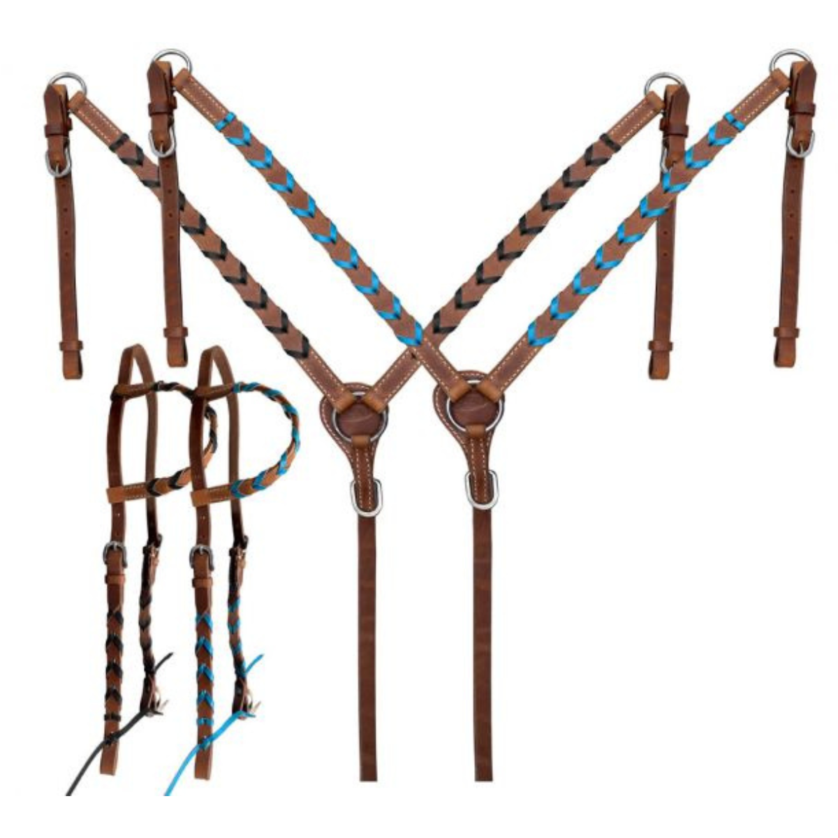 Argentina cow harness leather one ear headstall and breast collar set