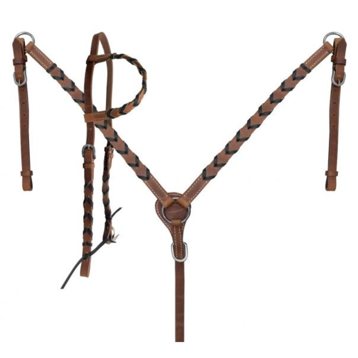 Showman ® Argentina cow harness leather one ear headstall and breast collar set with colored lacing. - Double T Saddles