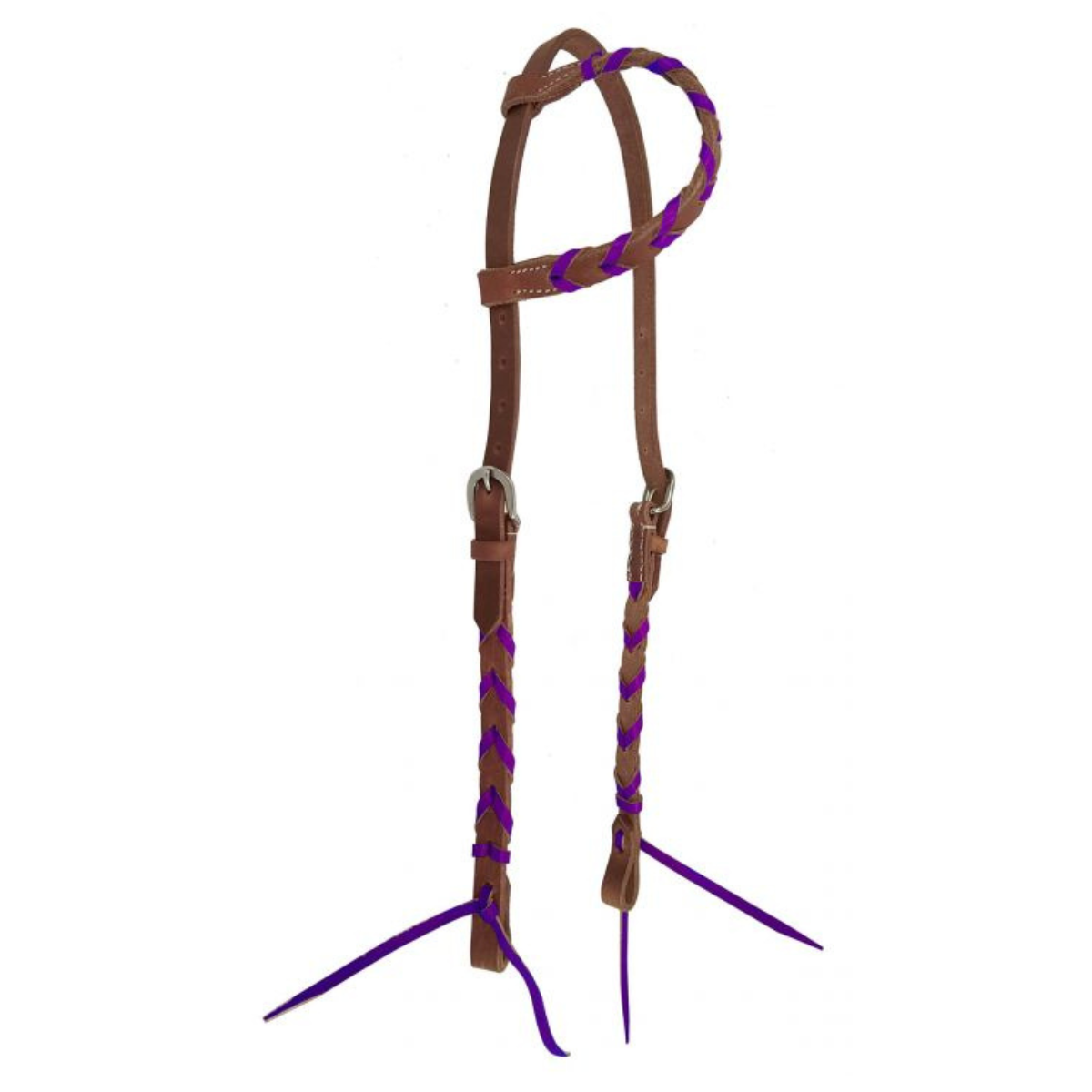 Showman ® Argentina cow leather one ear headstall with colored lacing, with quick tie ends. - Double T Saddles