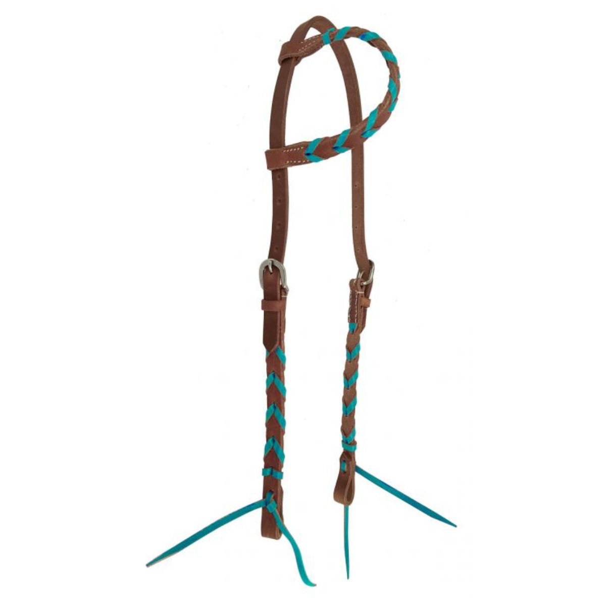 Showman ® Argentina cow leather one ear headstall with colored lacing, with quick tie ends. - Double T Saddles