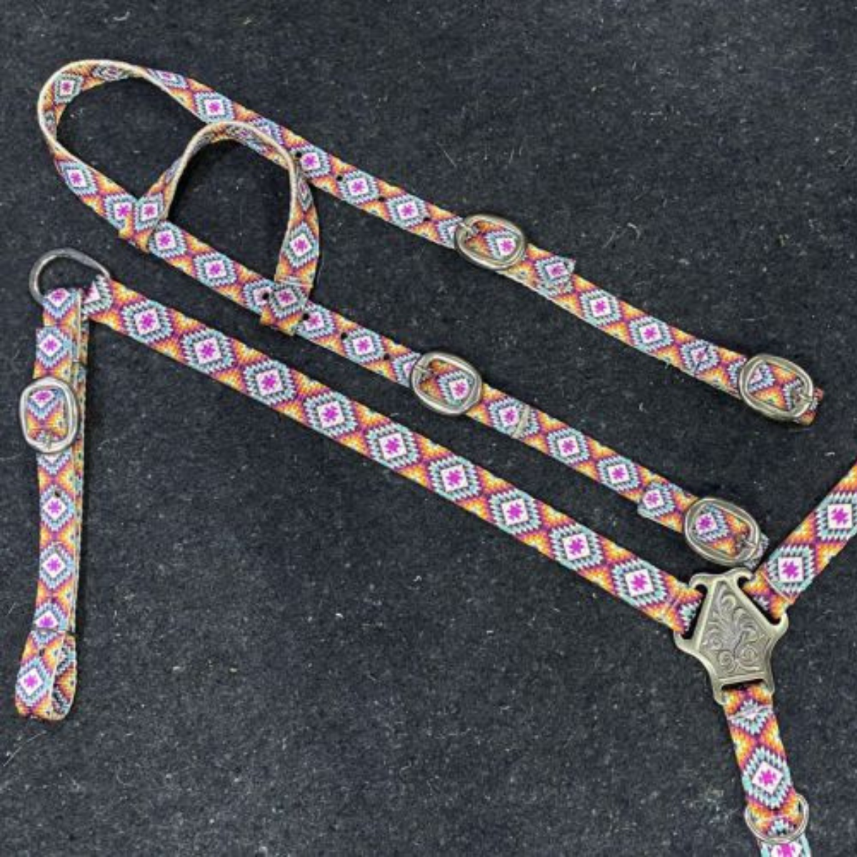 Showman ® Aztec Print Nylon One Ear Headstall and Breastcollar Set. - Double T Saddles