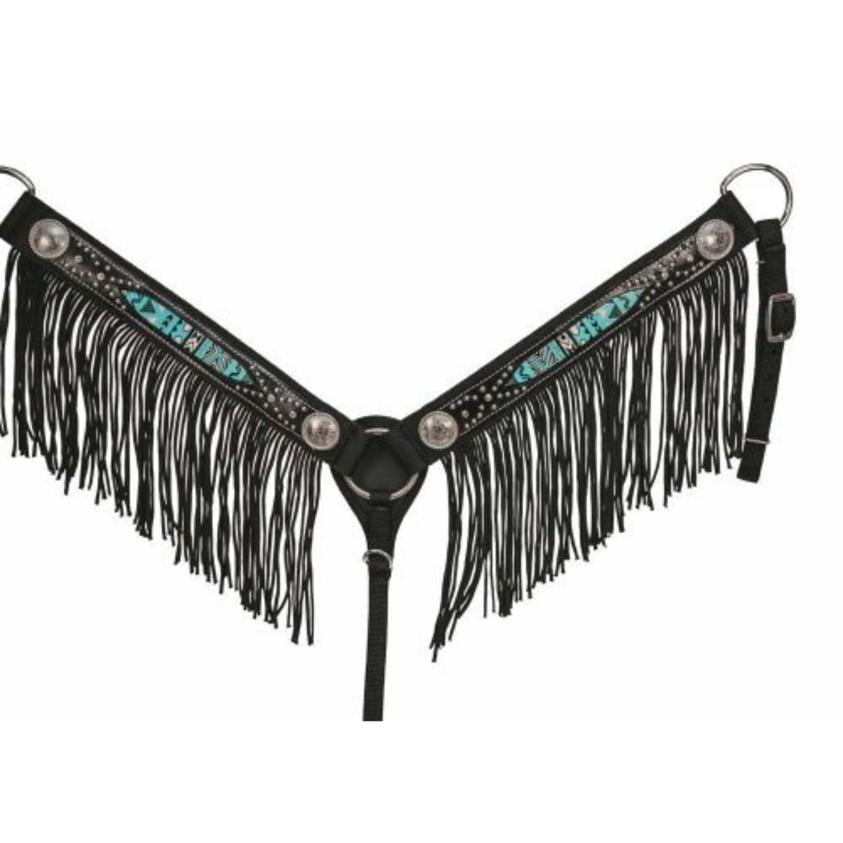 Showman ® Black and turquoise nylon single-ear headstall and breast collar set. - Double T Saddles