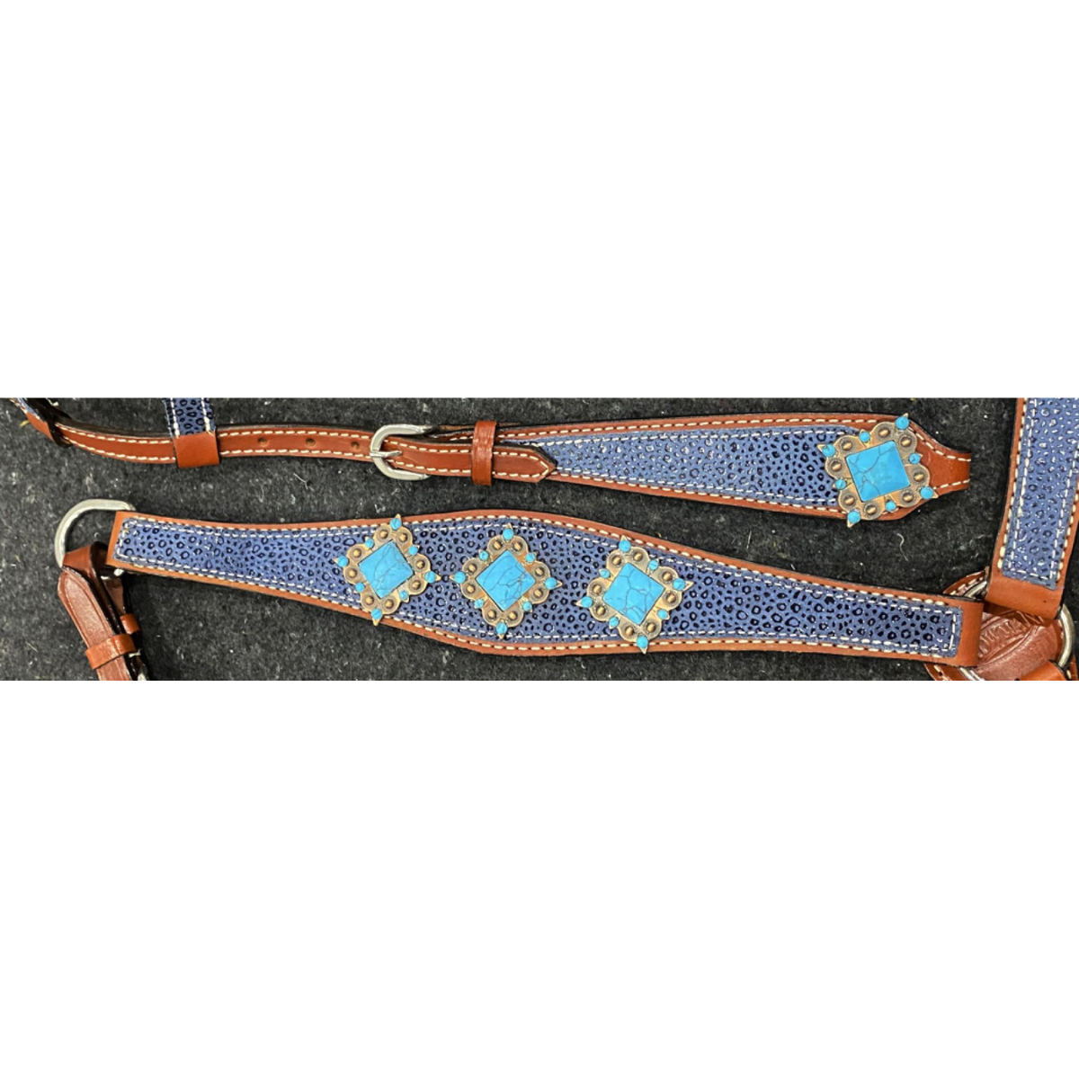 Showman ® Blue Cheetah Print One Ear Headstall and Breast Collar set. - Double T Saddles