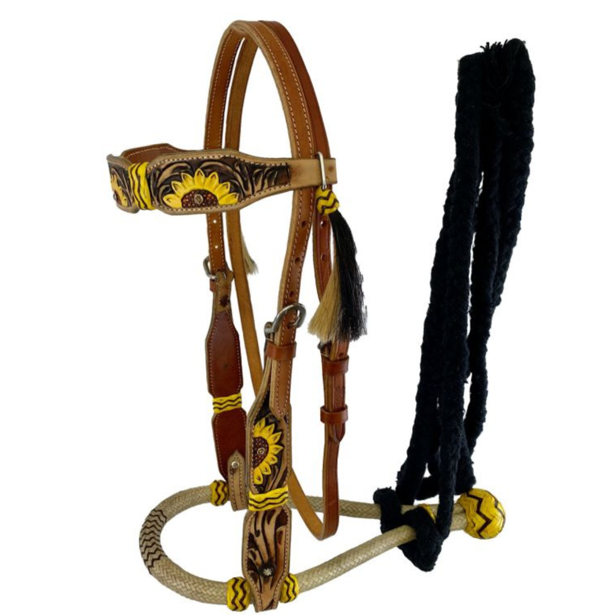 Showman ® Browband Harness Leather headstall with quick change bit loops and rawhide covered buckles. - Double T Saddles