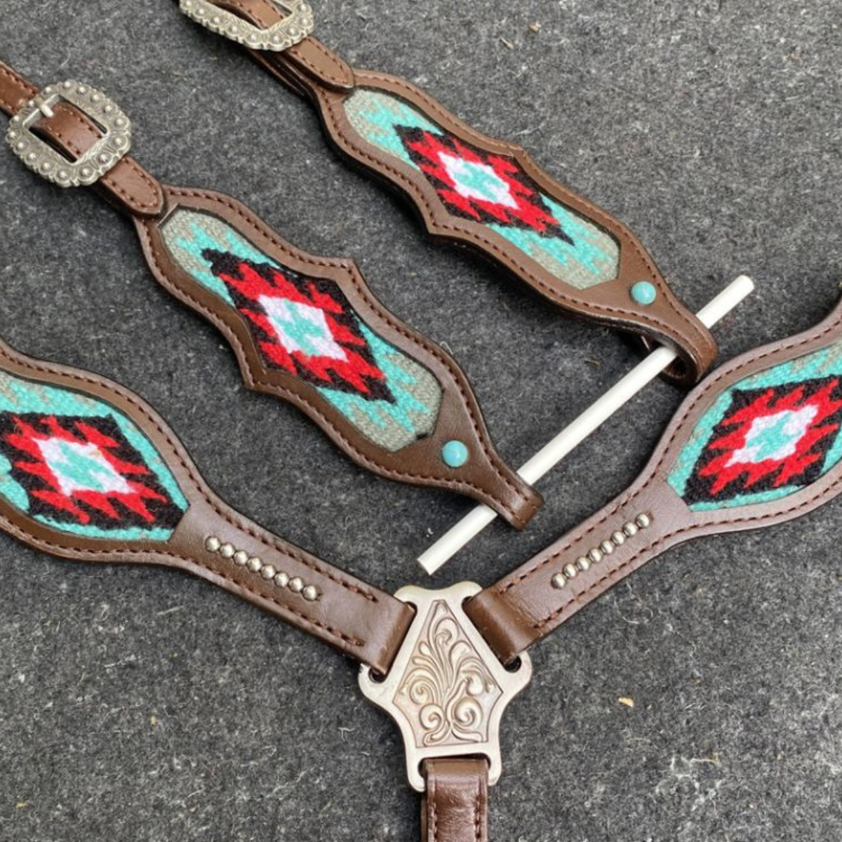 Showman ® Browband Headstall & Breast collar set with wool southwest blanket inlay. - Double T Saddles