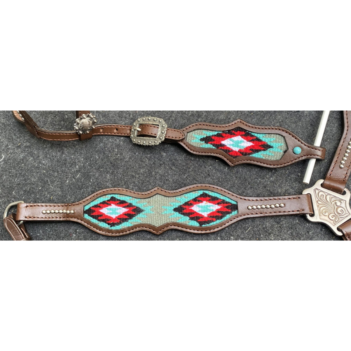 Showman ® Browband Headstall & Breast collar set with wool southwest blanket inlay. - Double T Saddles