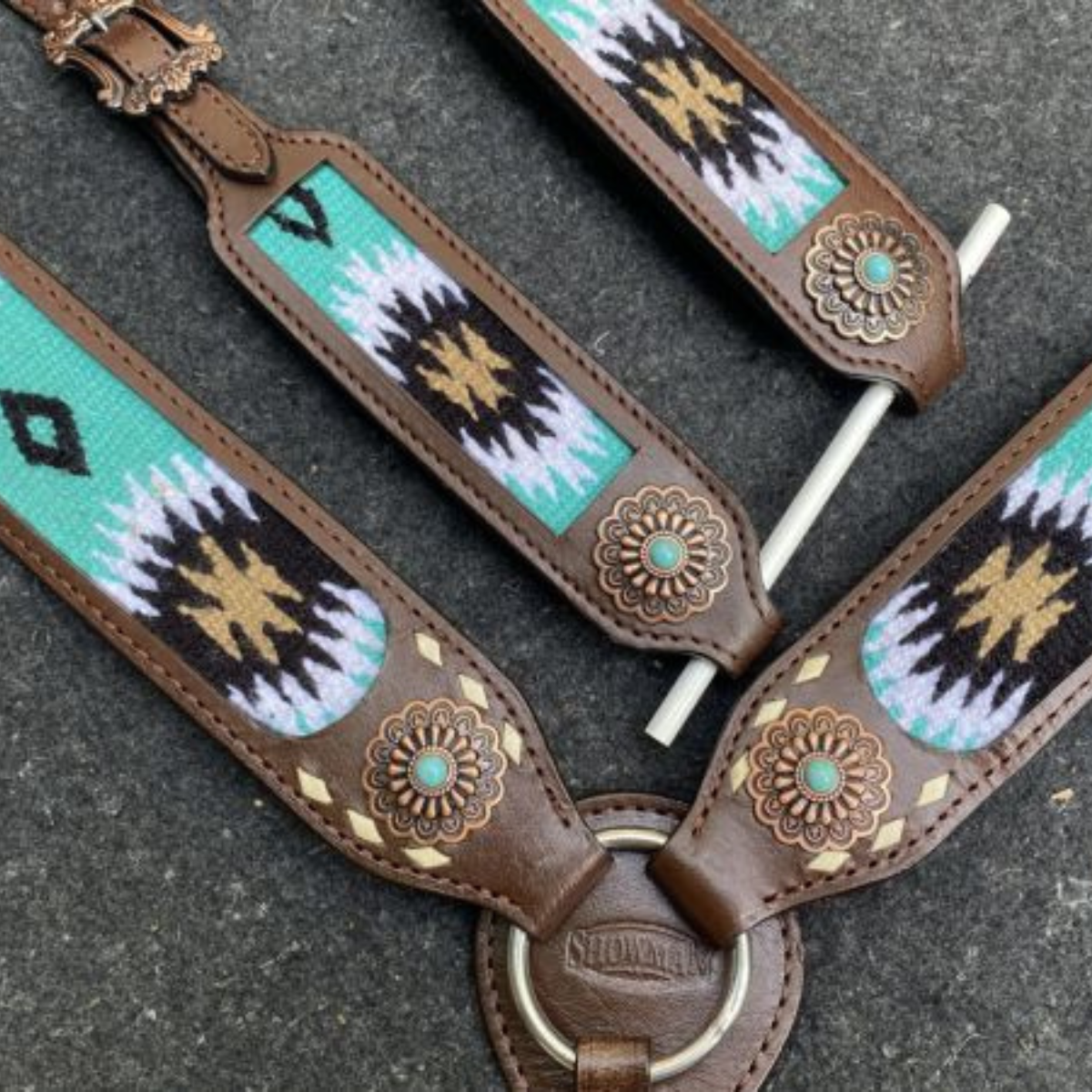 Showman ® Browband Headstall & Breast collar set with wool southwest blanket inlay. - Double T Saddles