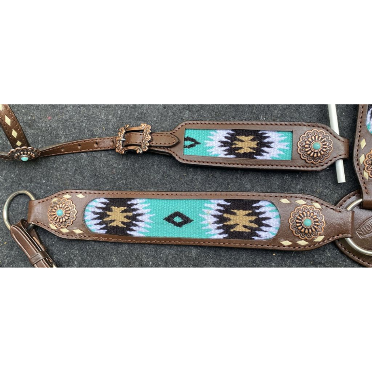 Showman ® Browband Headstall & Breast collar set with wool southwest blanket inlay. - Double T Saddles