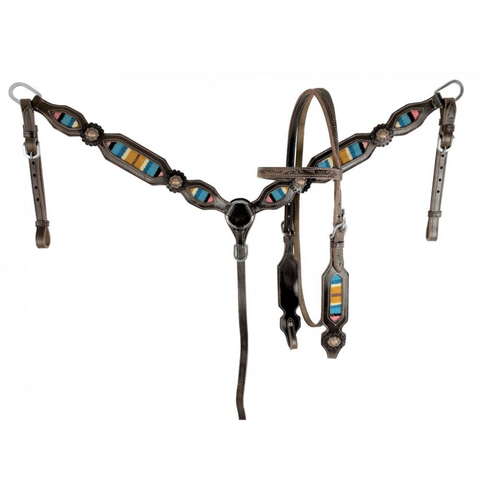  Browband Headstall & Breast collar set with wool southwest blanket inlay