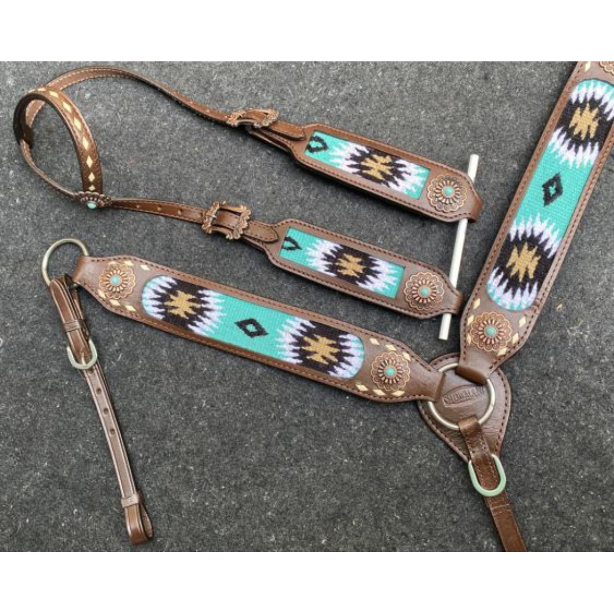 Showman ® Browband Headstall & Breast collar set with wool southwest blanket inlay. - Double T Saddles
