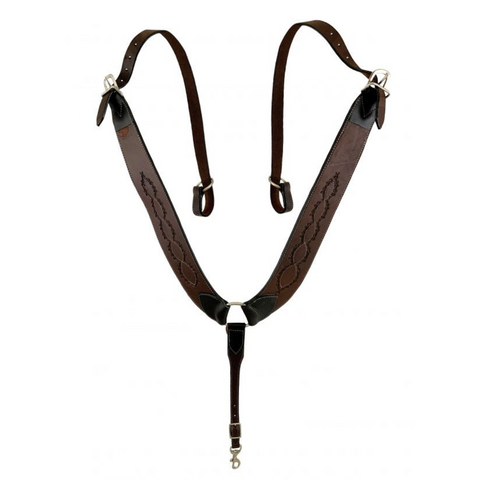 Dark Oil Argentina Cow Leather Barbwire tooled pulling collar