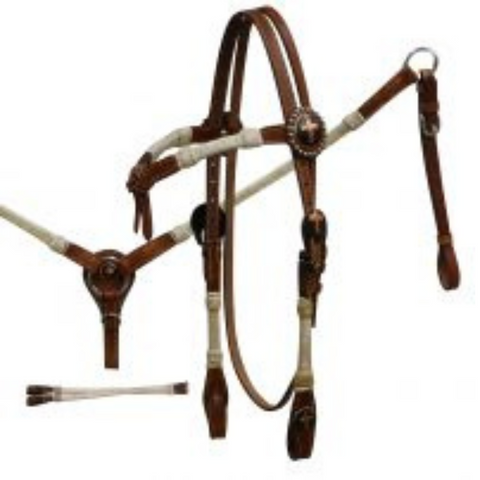 Double Stitched Leather Rawhide Braided Futurity Knot Headstall