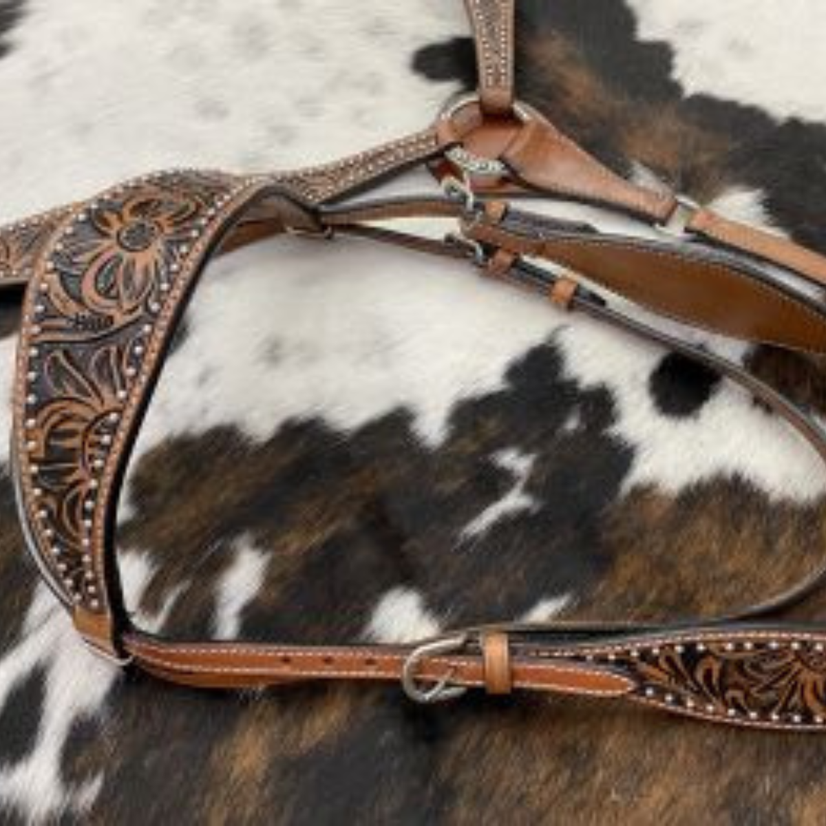Showman ® Floral tooled design browband bridle and breast collar set with silver bead accents. - Double T Saddles