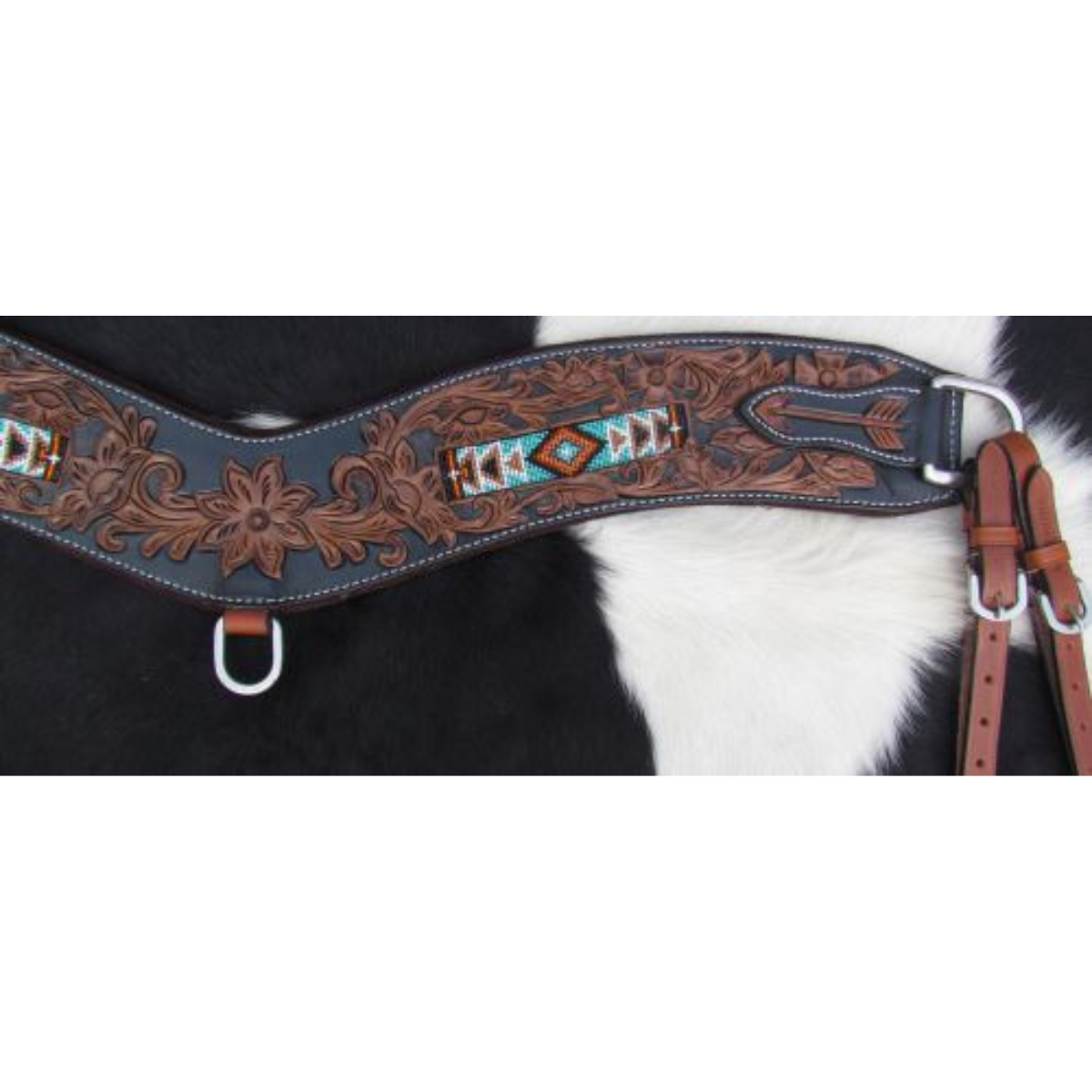 Showman ® Floral tooled tripping collar with beaded inlay. - Double T Saddles