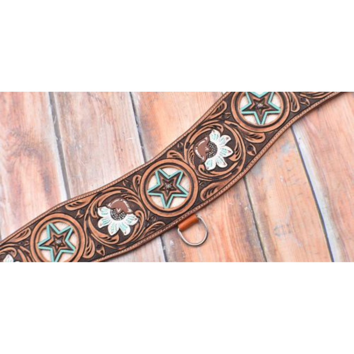 Showman ® Floral tooled tripping collar with cowhide inlay. - Double T Saddles