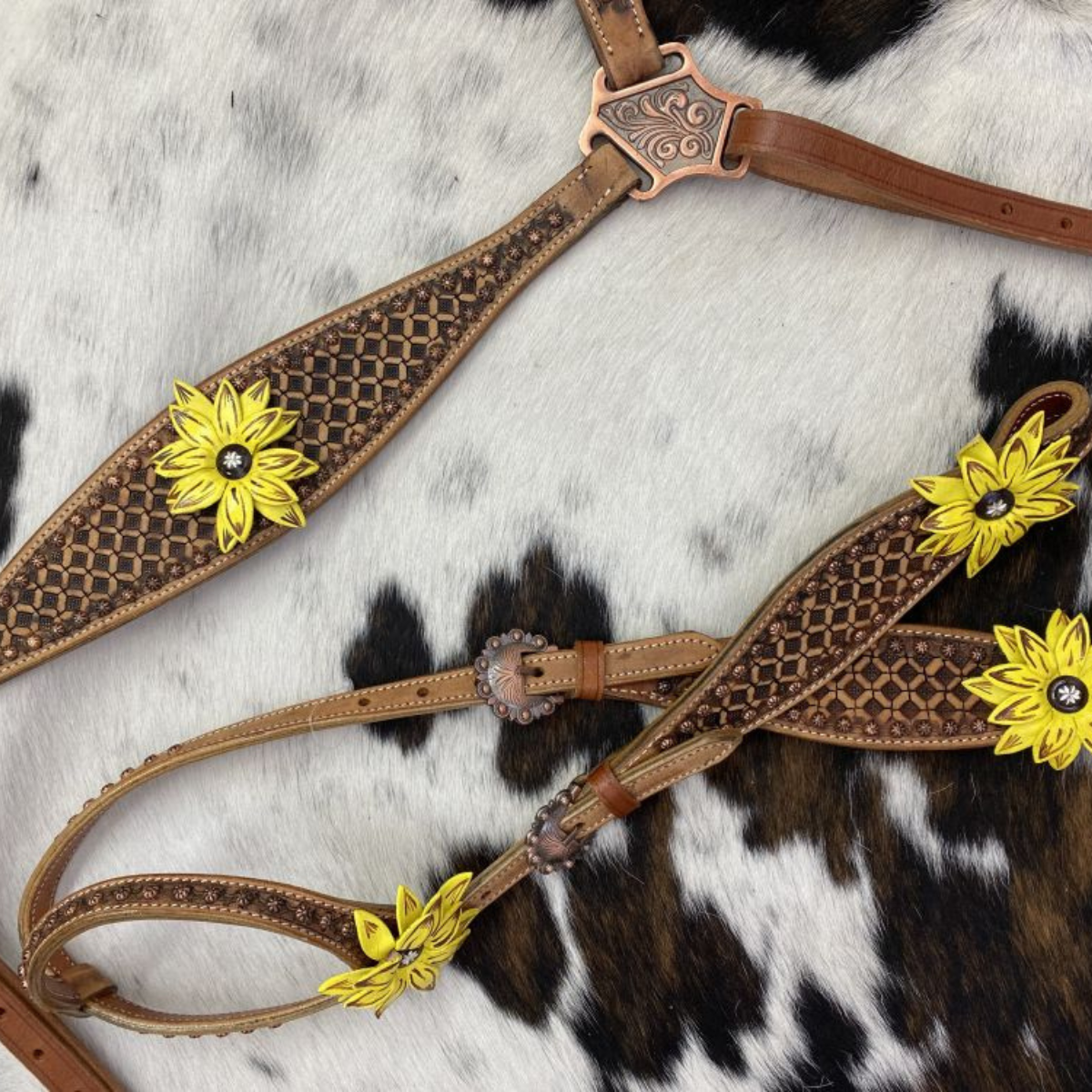 Showman ® Hand Painted 3D Sunflower One Ear Headstall and Breast collar Set. - Double T Saddles