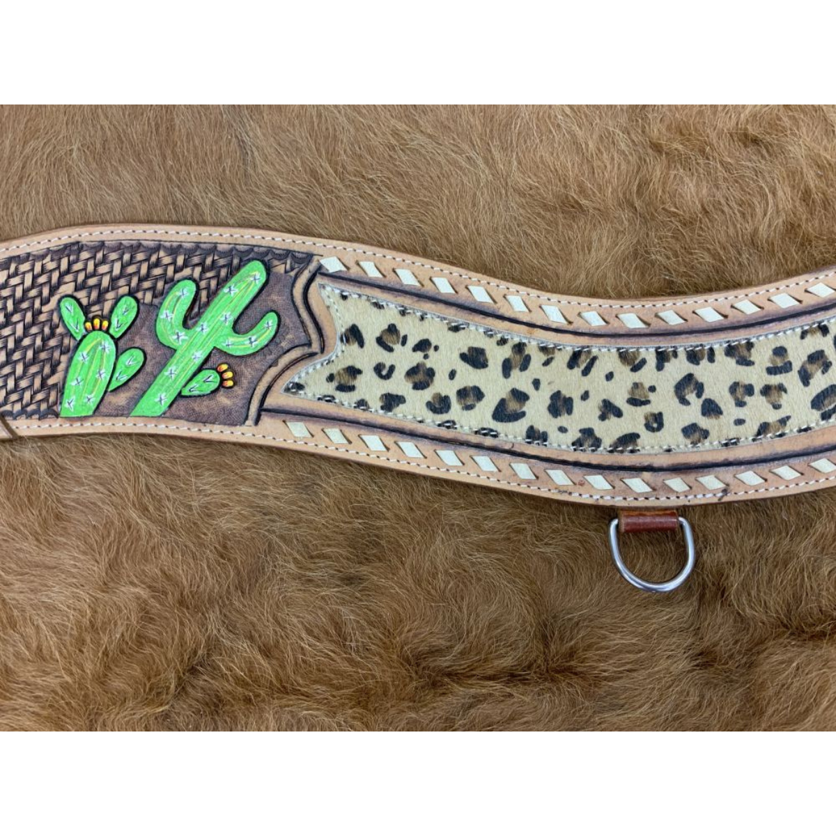 Showman ® Hand Painted Cactus tripping collar with Hair on Cheetah Inlay. - Double T Saddles